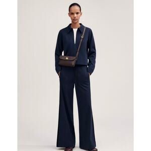 ME+EM Travel Tailoring Pinstripe Track Pants Wide Leg Stretchy 2 Navy Blue